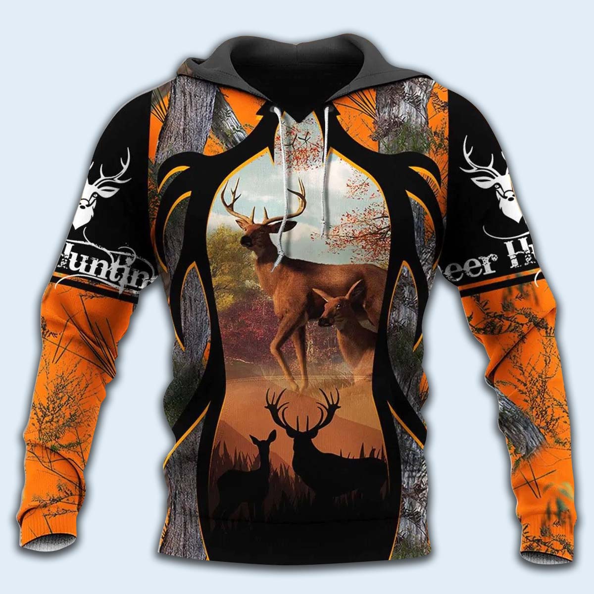Black Orange Hunting Deer Hoodie For Wildlife Inspired Casual Wear Camping And Travel