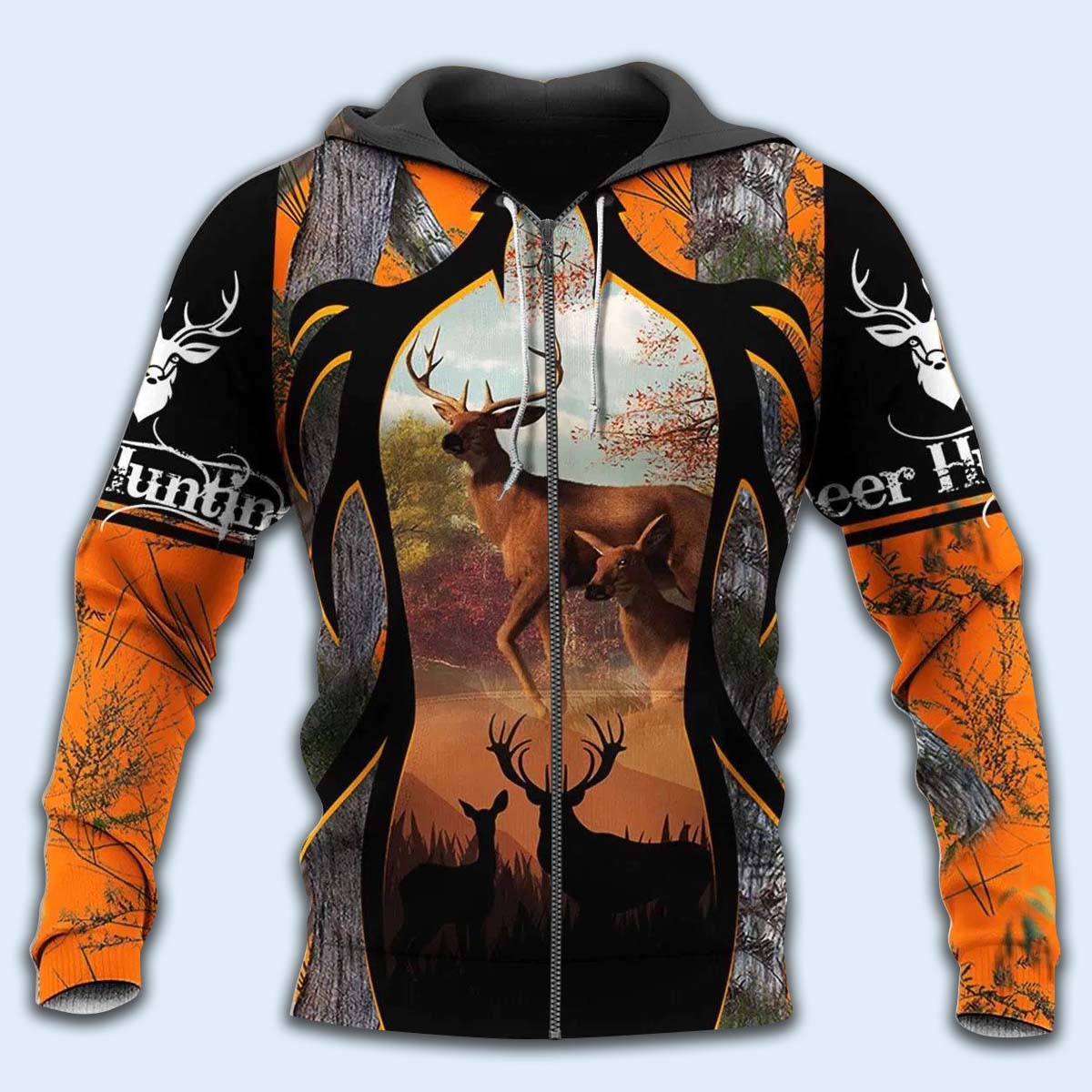 Black Orange Hunting Deer Hoodie For Wildlife Inspired Casual Wear Camping And Travel