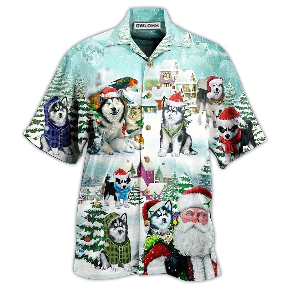 Festive Christmas Husky Hawaiian Shirt Artwork View For Weekend Travel And Beach Style