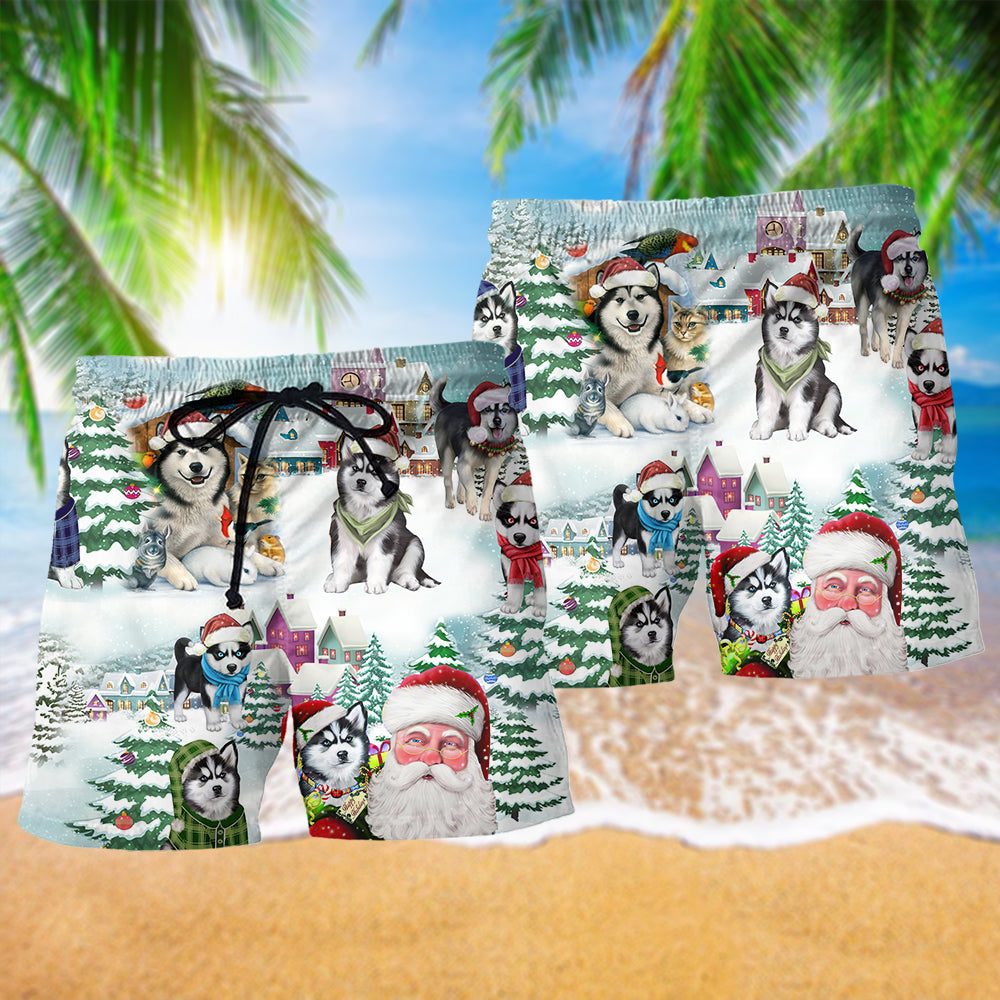 Christmas Husky Beach Shorts Pattern Detail For Casual Outings And Easy Warm Weather Wear