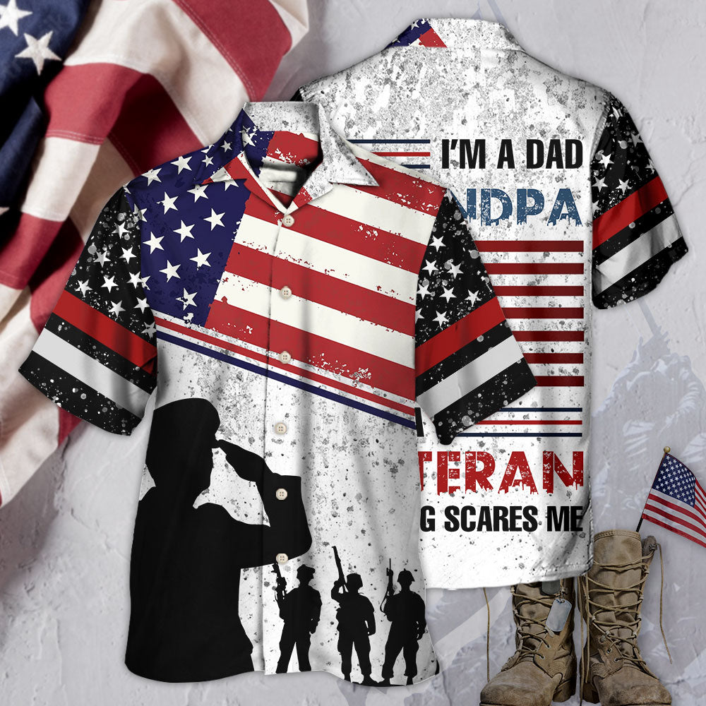 Veteran Am Dad Grandpa USA Flag Hawaiian Shirt Artwork Detail For Tropical Trips And Casual Outings
