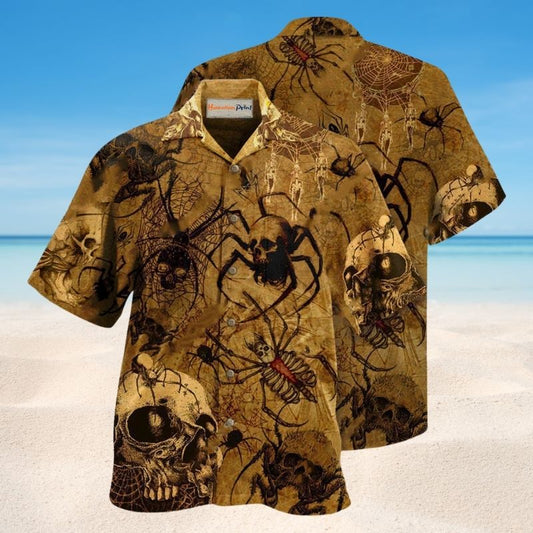 Skull I Am Only Here For The Spiders Hawaiian Shirt For Summer Vacation Beach Travel And Relaxed Casual Wear