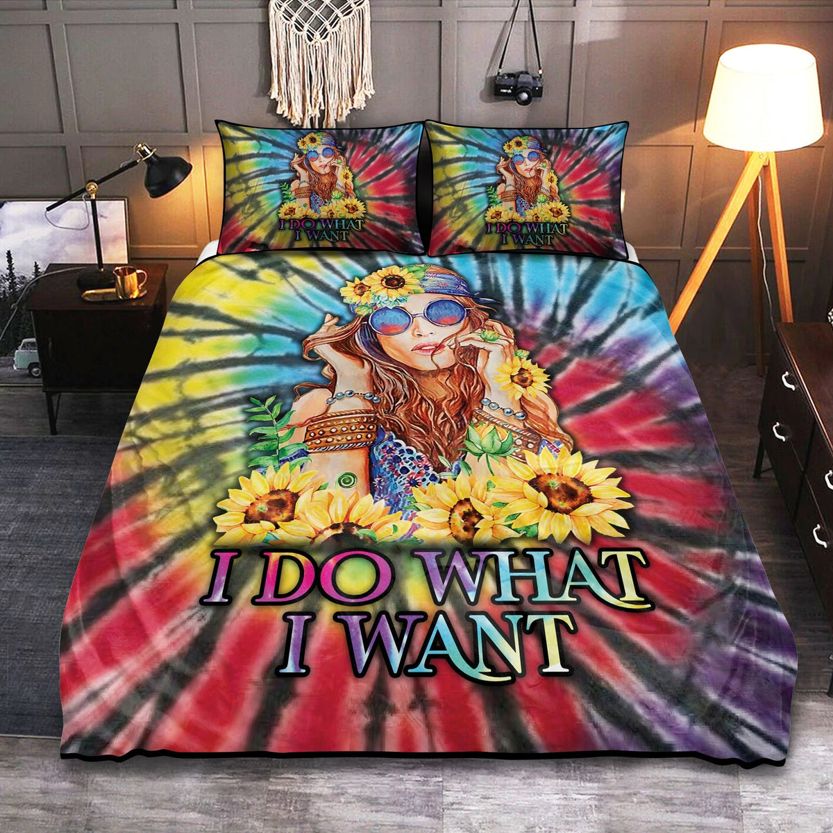 Sunflower Hippie Girl Bedding Cover For Boho Bedroom Decor