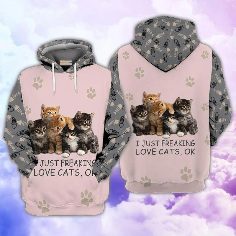 Freaking Love Cats Hoodie For Everyday Streetwear Seasonal Travel And Gift Giving