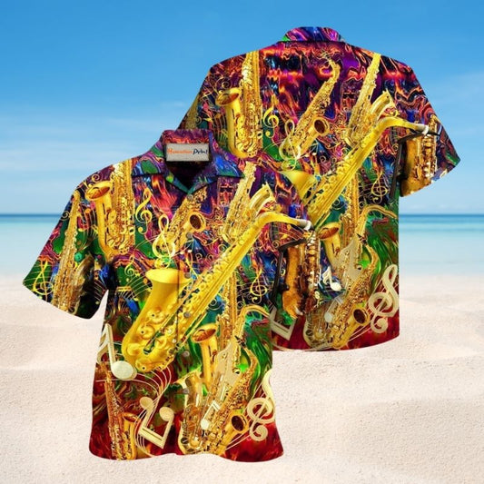 Confident Music Pattern Hawaiian Shirt For Summer Festivals Beach Parties And Relaxed Vacation Style