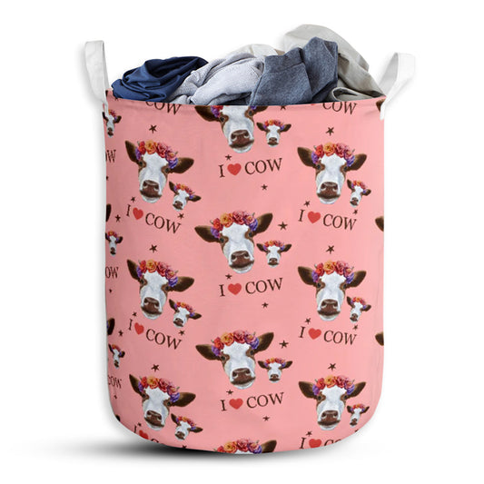 Cow I Love Cow Laundry Basket For Bathroom Bedroom Storage