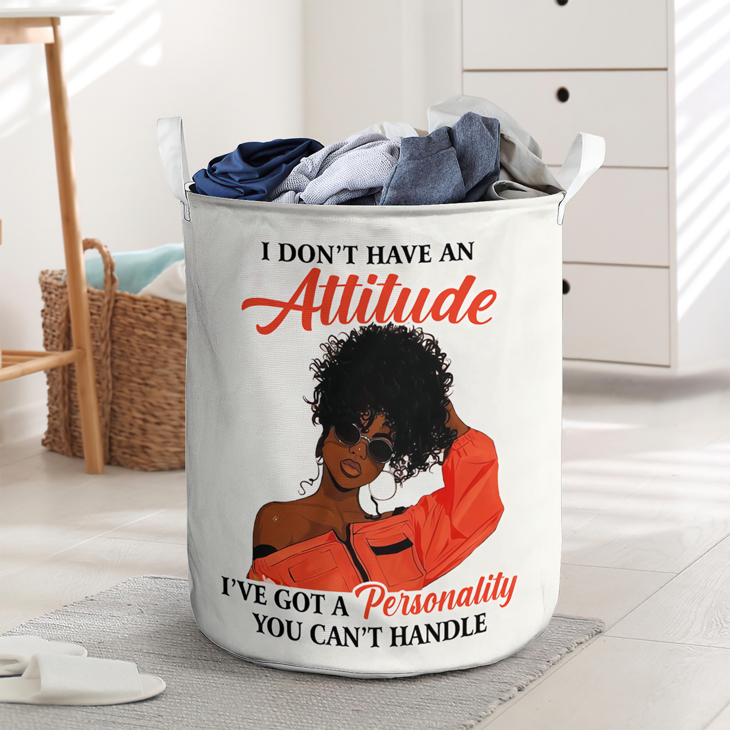 Strong Girl Doesn't Have Attitude Woman Laundry Basket For Bathroom Bedroom Storage