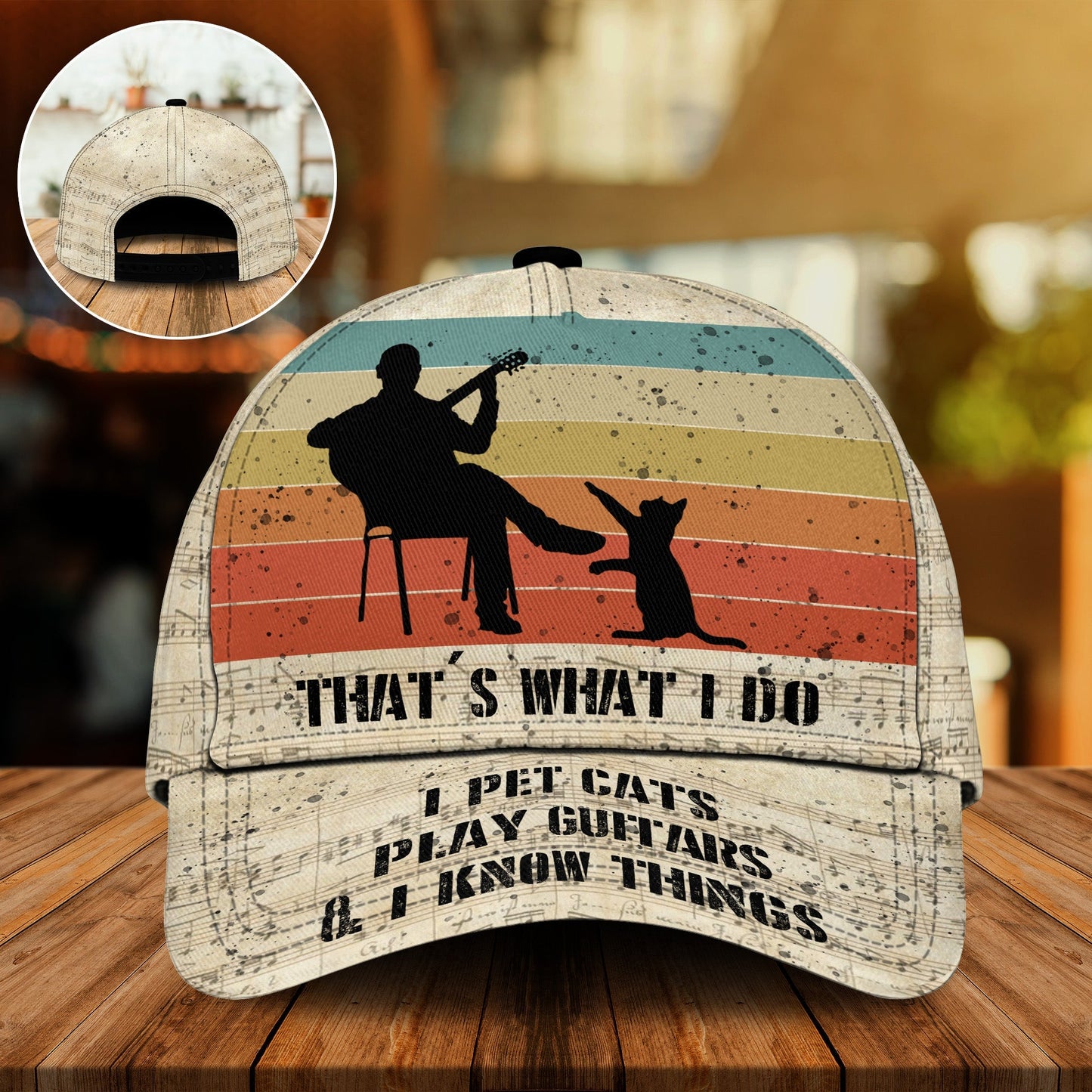 Cat And Guitar Lover Classic Cap For Travel Adventures Weekend Wear And Casual Style