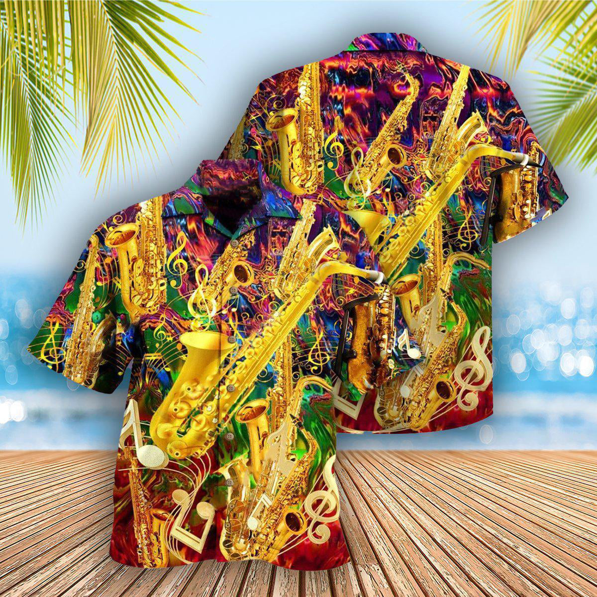 Saxophone Music Hawaiian Shirt Artwork View For Coastal Escapes And Resort Style