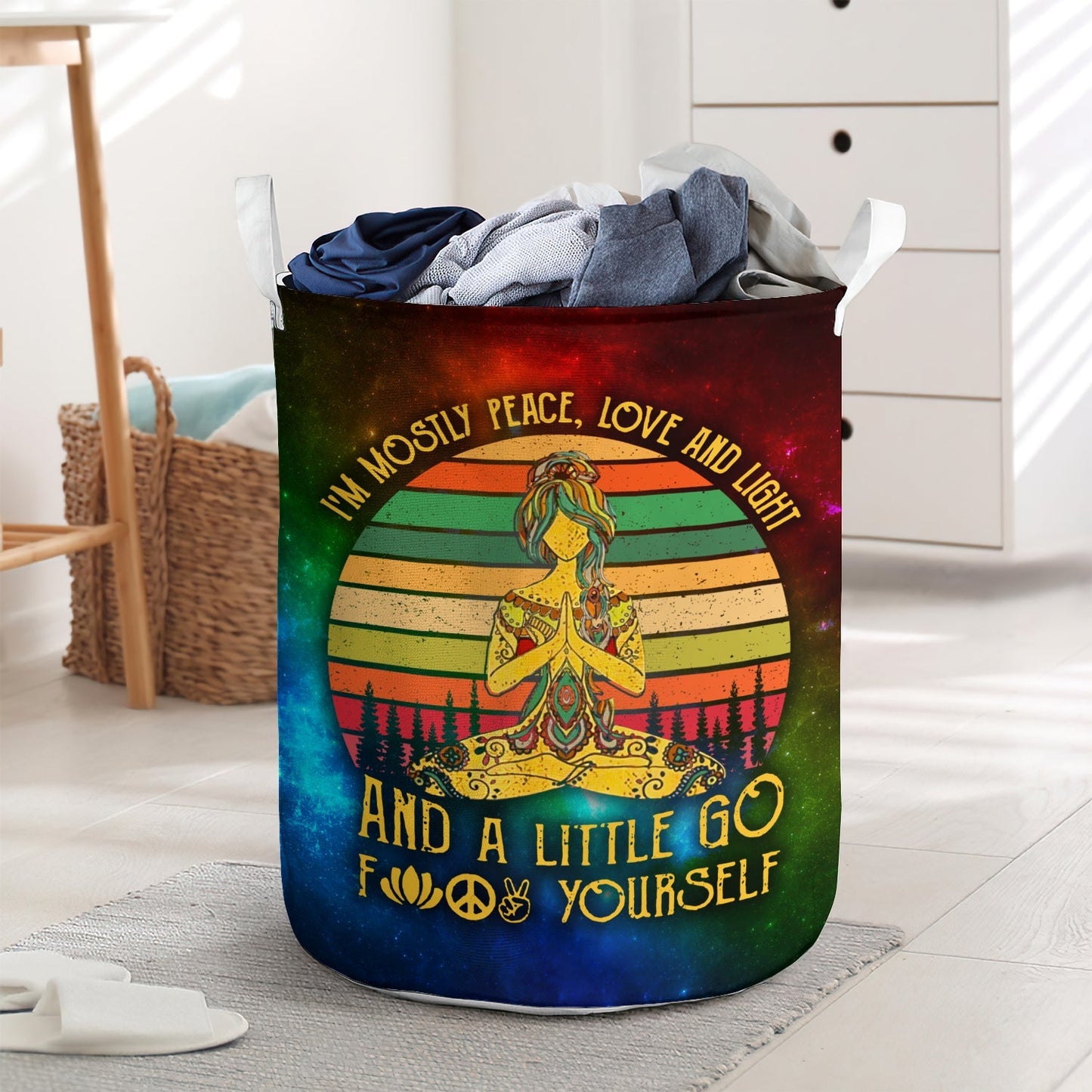 Yoga I'm Mostly Peace Love And Light Laundry Basket For Bathroom Bedroom Storage