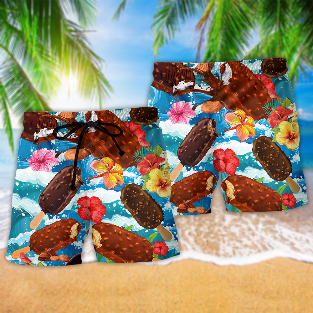 Ice Cream Love Tropical Floral Beach Shorts Print Detail For Beach Activities And Vacation Wear