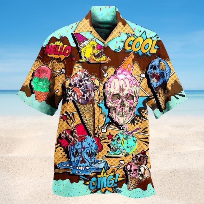 Ice Cream Skull Hawaiian Shirt For Coastal Adventures Outdoor Gatherings And Casual Warm Weather Wear