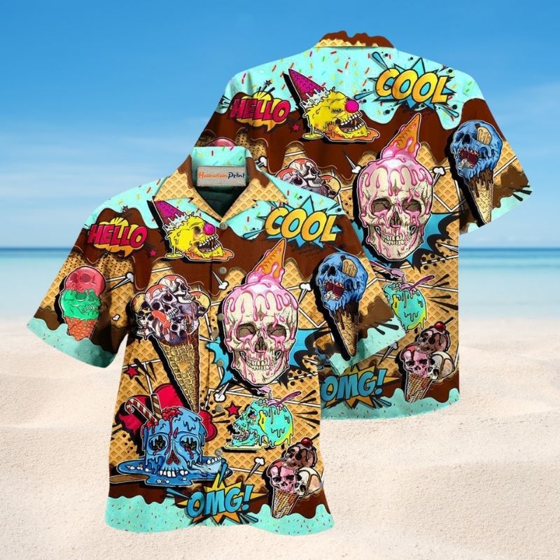 Ice Cream Skull Hawaiian Shirt For Coastal Adventures Outdoor Gatherings And Casual Warm Weather Wear