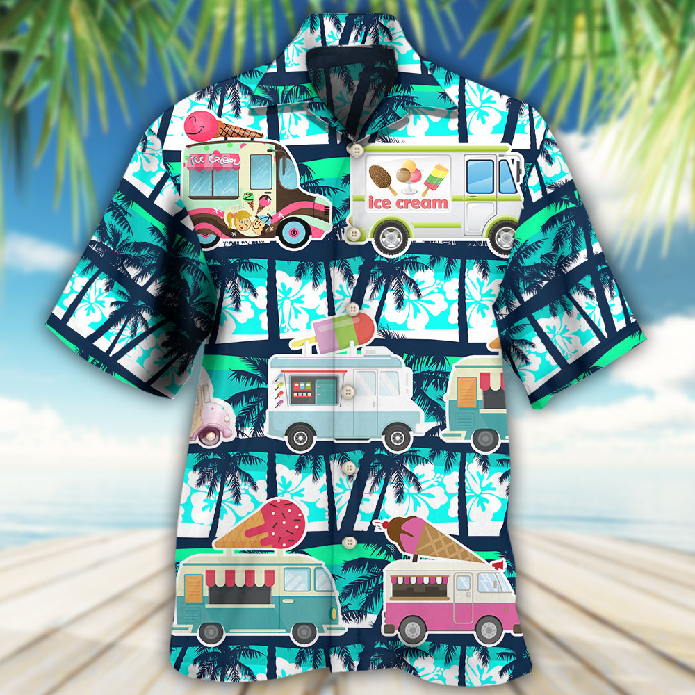 Truck Ice Cream Hot Summer Hawaiian Shirt For Vacation Days And Relaxed Coastal Outings