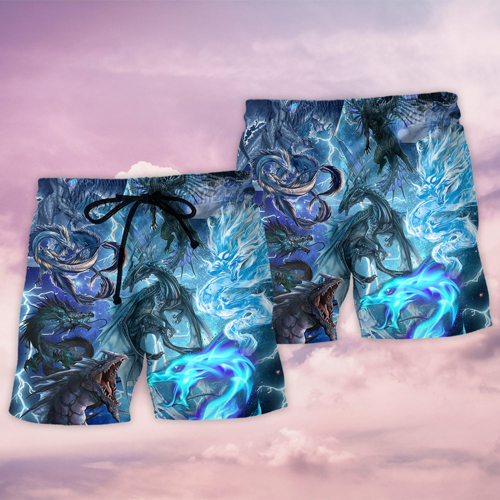Ice Dragon Magical Beach Shorts Artwork Detail For Comfortable Everyday Summer Wear