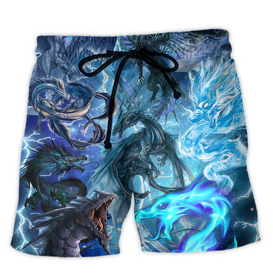 Ice Dragon Magical Fantasy Beach Shorts Pattern View For Relaxed Vacation Styling