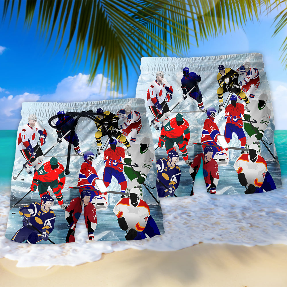 Ice Hockey Motivation Beach Shorts Pattern Detail For Coastal Leisure And Relaxed Holiday Style