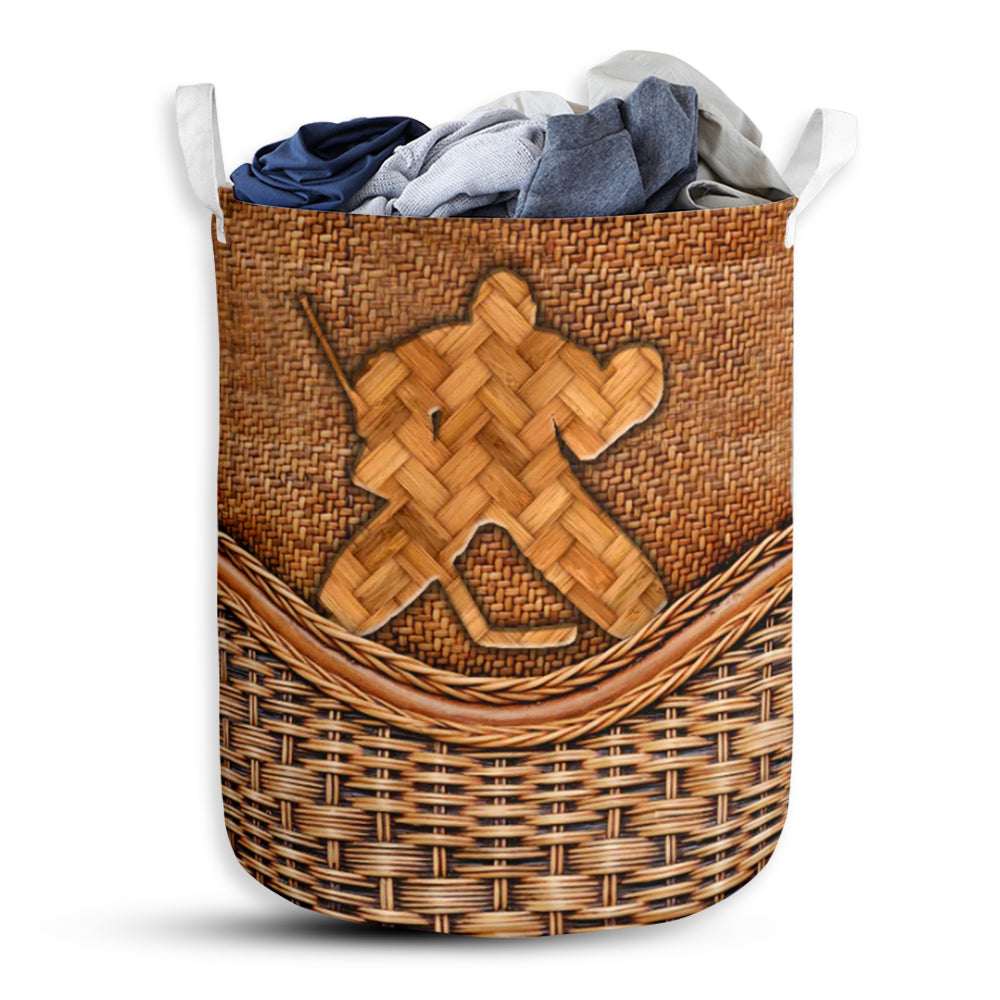 Ice Hockey Goalie Rattan Laundry Basket For Bathroom Bedroom Storage
