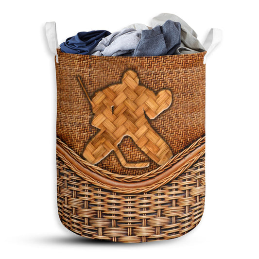 Ice Hockey Goalie Rattan Laundry Basket For Bathroom Bedroom Storage