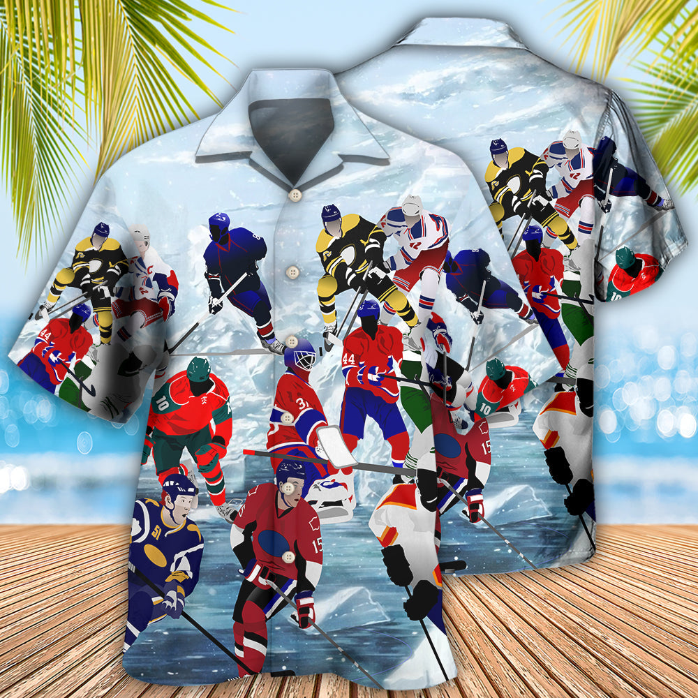 Ice Hockey Hawaiian Shirt With All Over Print For Beach Parties Vacation Travel And Relaxed Casual Style