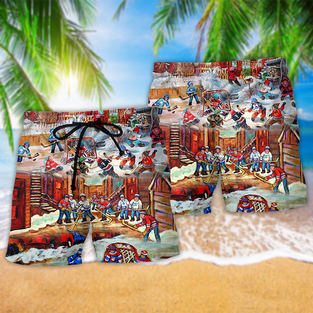 Ice Hockey Is My Life Beach Shorts Artwork Detail For Tropical Travel And Everyday Wear