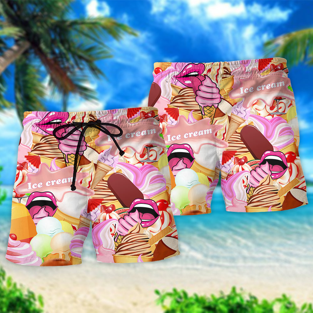 Colorful Ice Cream Summer Beach Shorts Pattern View For Coastal Holidays And Casual Activities