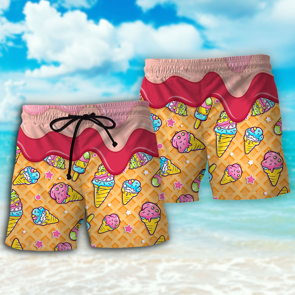 Fresh Ice Cream Floral Sweet Beach Shorts Design View For Summer Events And Coastal Getaways