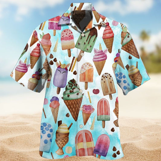 Ice Cream Blue Background Hawaiian Shirt For Island Vacations, Resort Wear, And Relaxed Seasonal Style