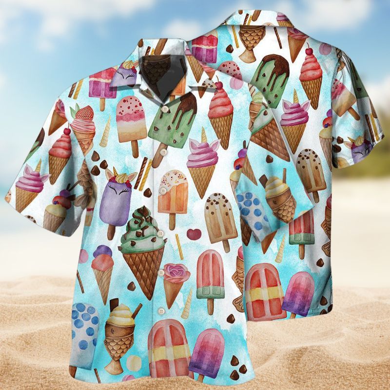 Ice Cream Blue Background Hawaiian Shirt For Island Vacations, Resort Wear, And Relaxed Seasonal Style