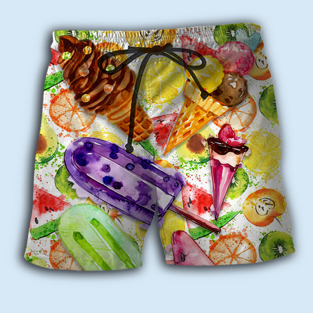 Ice Cream Colorful Summer Beach Shorts Pattern View For Relaxed Vacation Styling