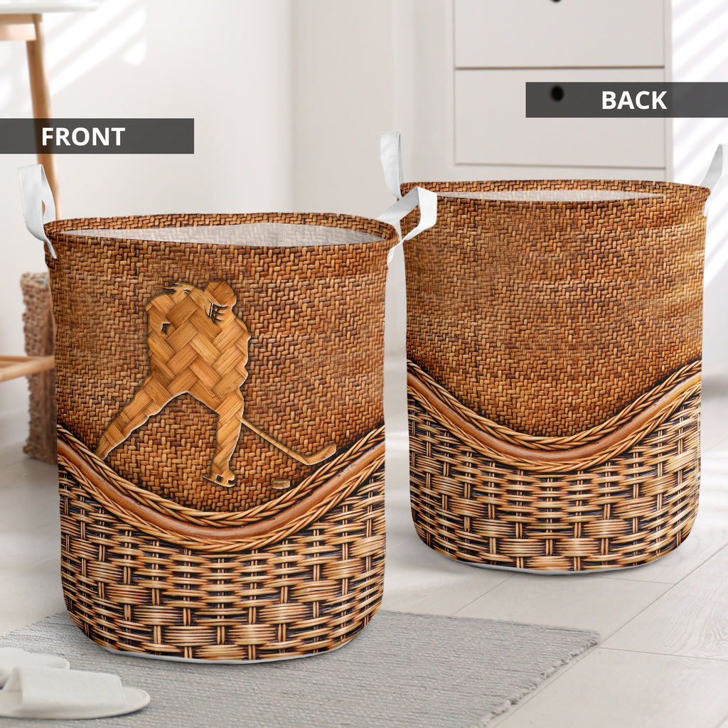 Ice Hockey Rattan Texture Laundry Basket For Room Home Organizer