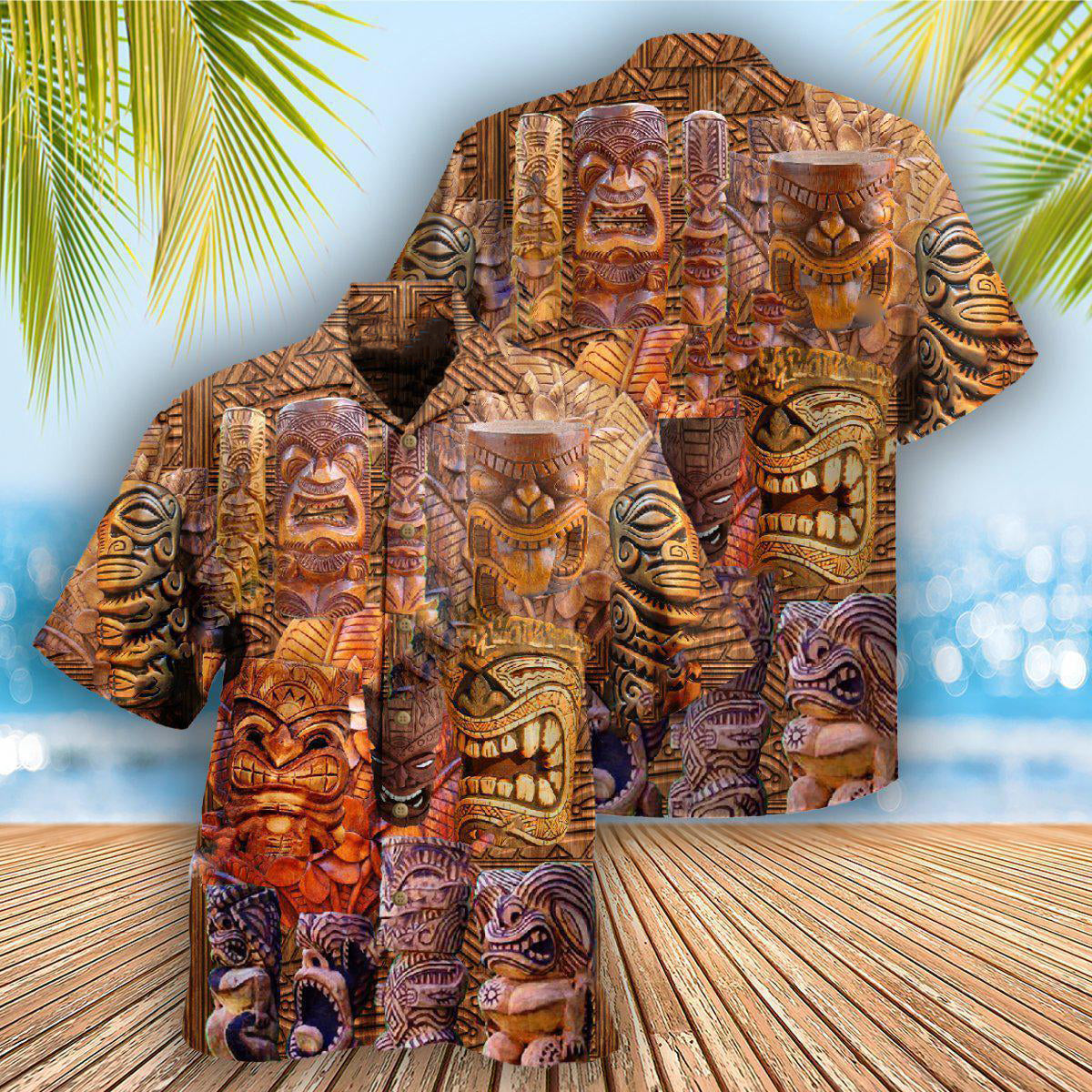 Island Tiki Hawaiian Shirt With All Over Print For Tropical Travel Beach Gatherings And Comfortable Wear