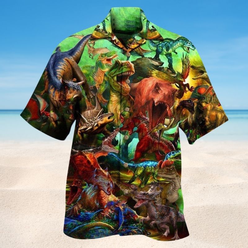 If History Repeats Dinosaurs Will Survive Hawaiian Shirt For Summer Vacation Beach Travel And Relaxed Casual Wear