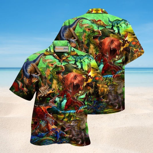 If History Repeats Dinosaurs Will Survive Hawaiian Shirt For Summer Vacation Beach Travel And Relaxed Casual Wear