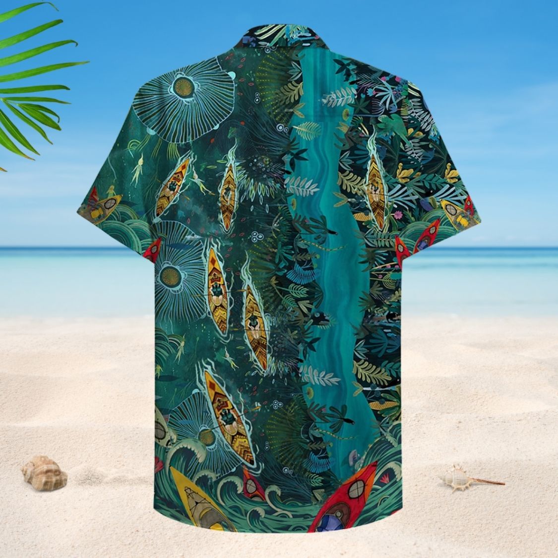 Rather Kayaking Adventure Hawaiian Shirt Artwork Detail For Resort Trips And Outdoor Activities
