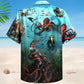 Octopus Giant Deep Sea Diver Hawaiian Shirt Pattern Detail For Vacation Travel And Daily Wear