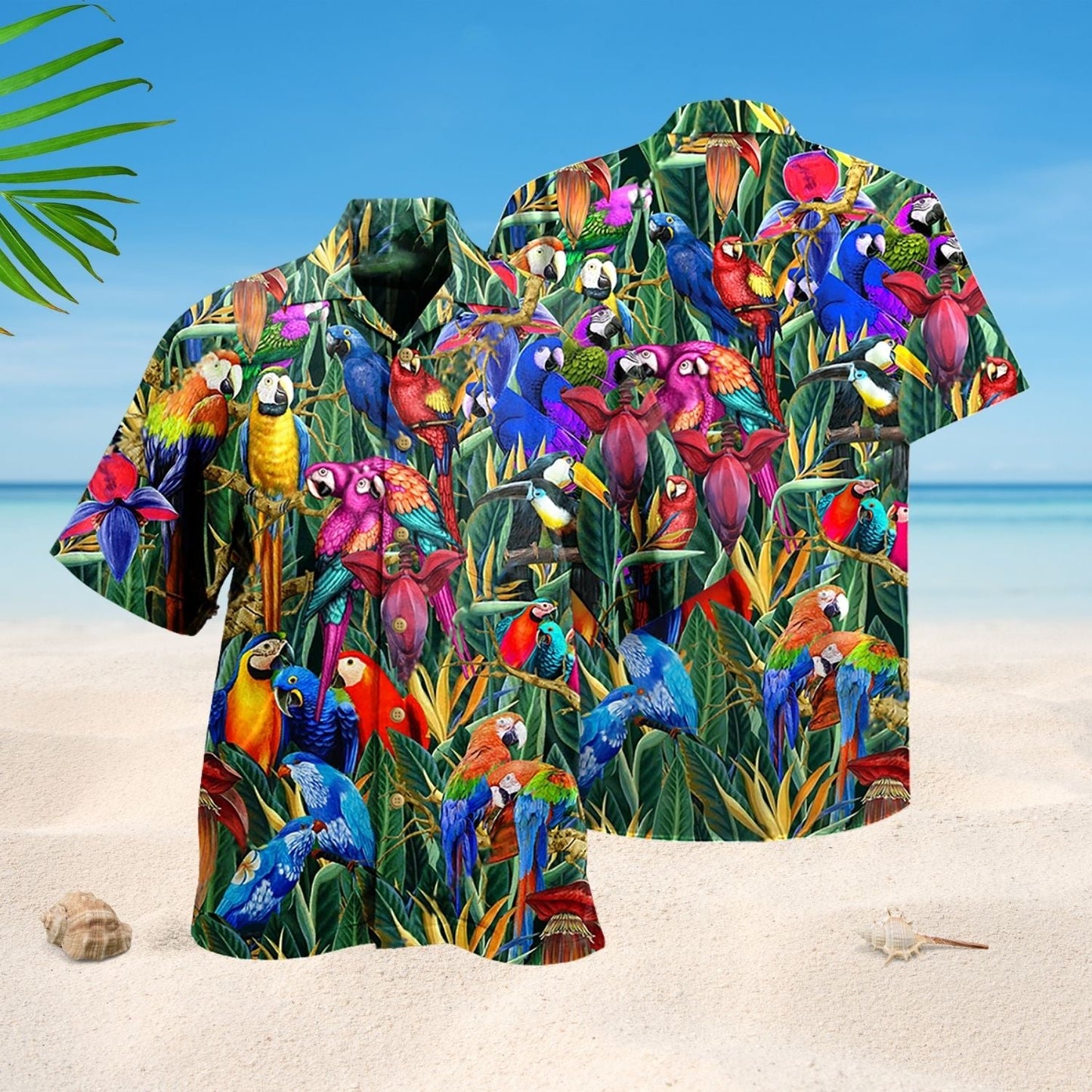 Tropical Parrot Amazing Hawaiian Shirt Design Detail For Beach Days And Holiday Travel