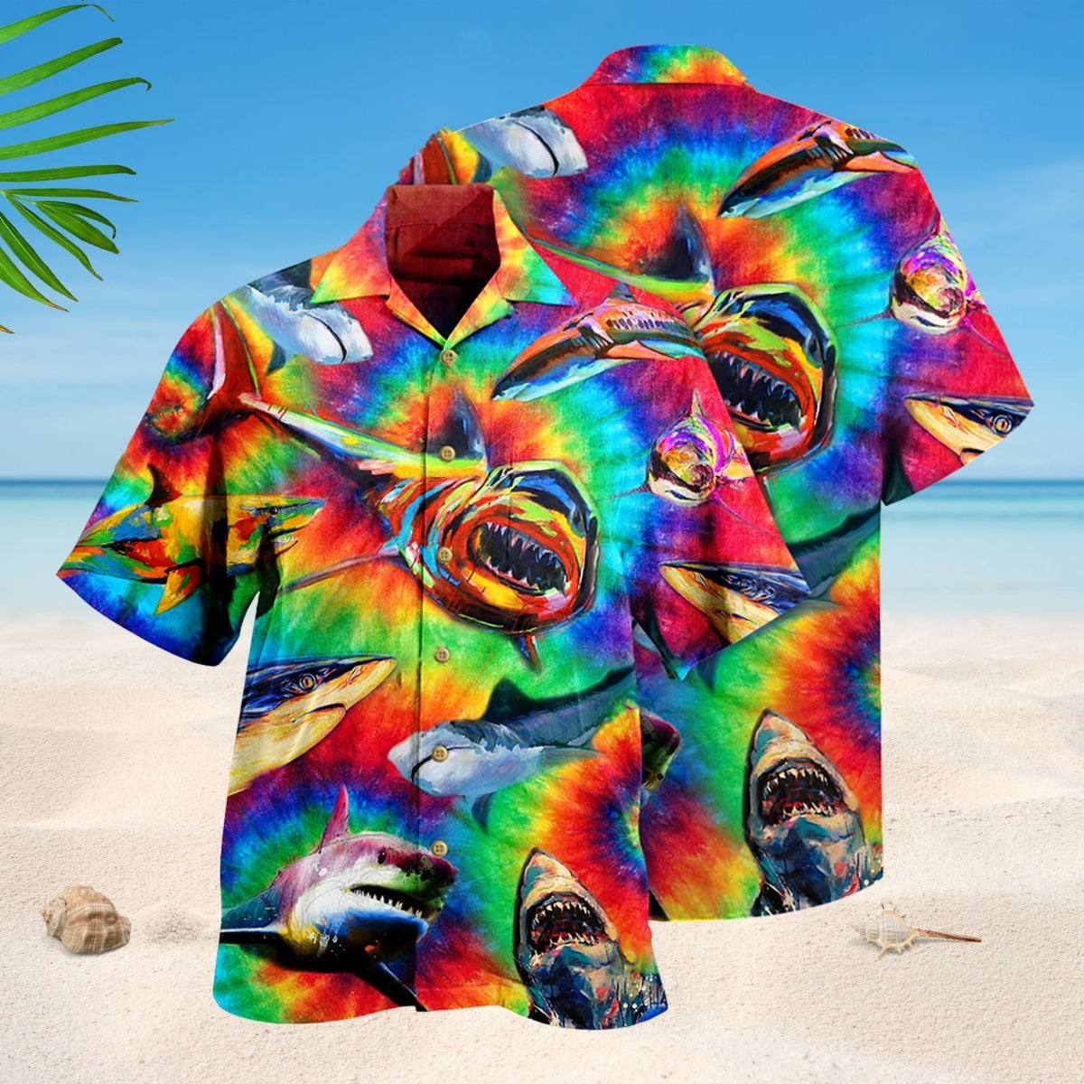 Rainbow Shark Hawaiian Shirt For Coastal Adventures And Warm Weather Wear