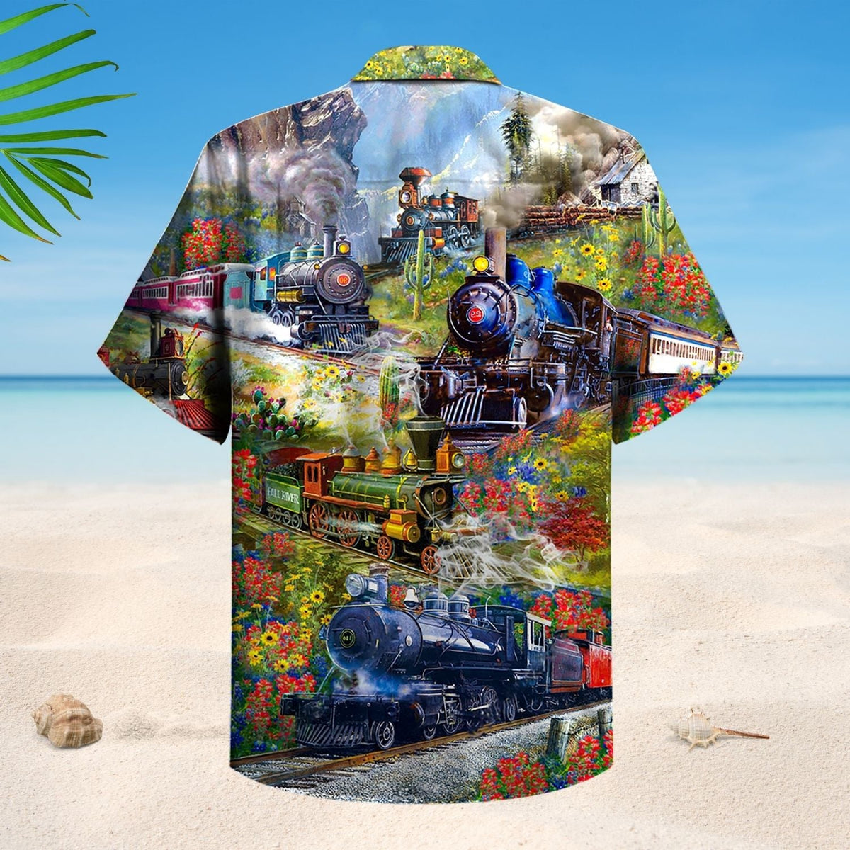Train Spring Hill Scenic Hawaiian Shirt Pattern View For Relaxed Warm Weather Outfits