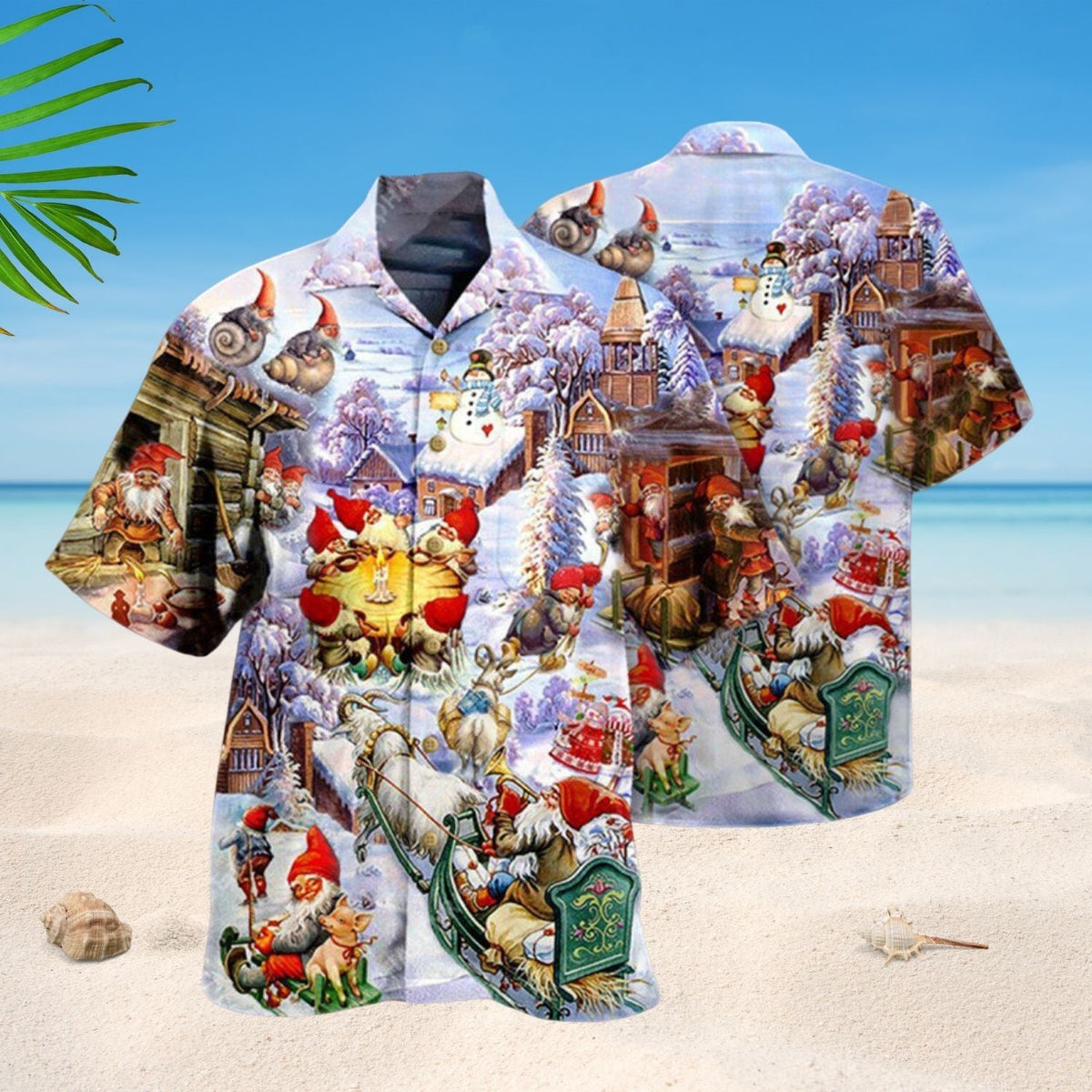 Gnome Christmas Santa Snow Hawaiian Shirt Artwork Detail For Resort Trips And Outdoor Activities