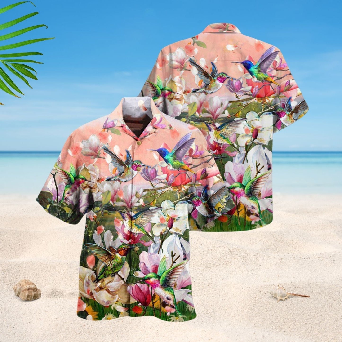 White Hummingbird Magnolia Bloom Hawaiian Shirt Pattern Detail For Summer Holidays And Outdoor Fun