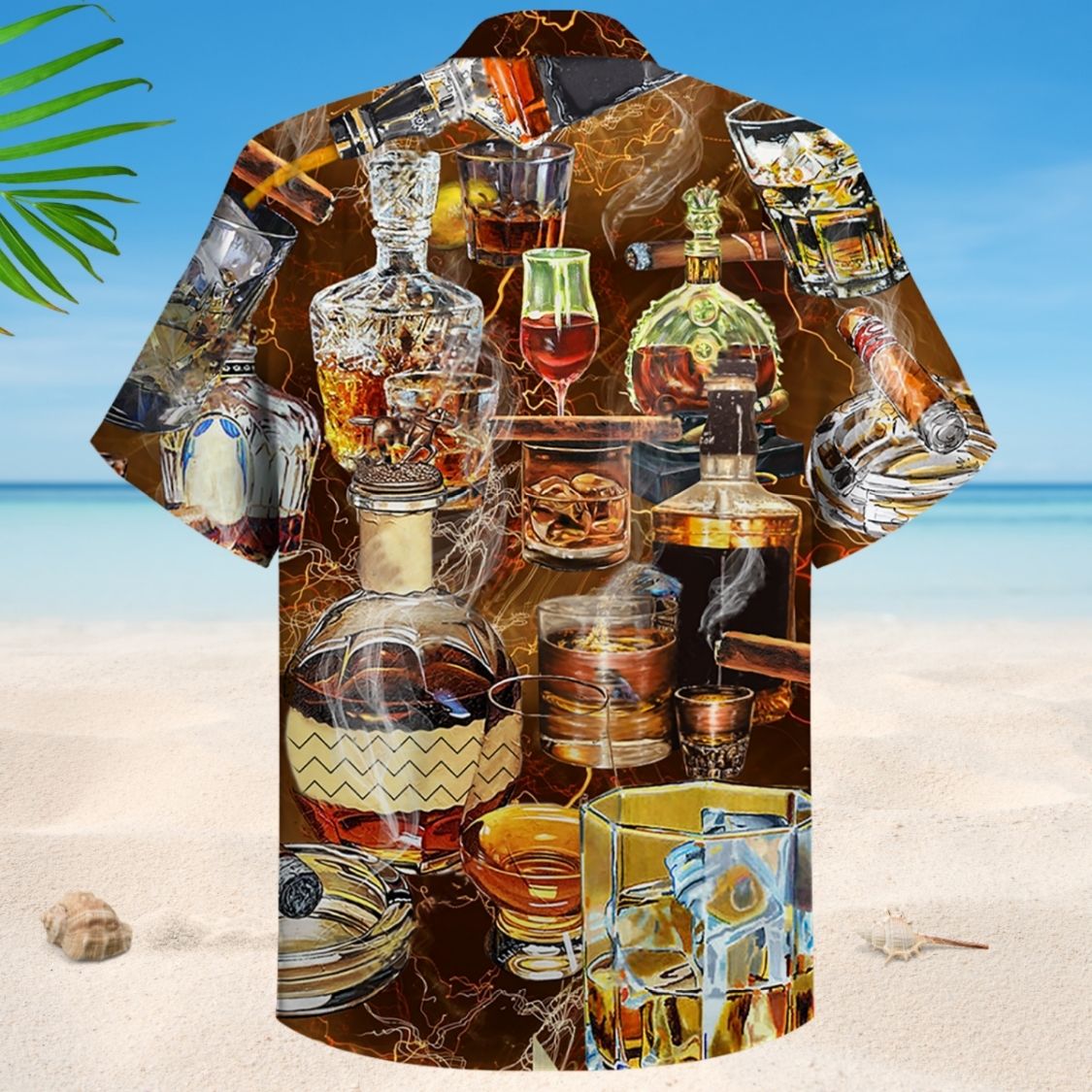 Happiness Whisky Fun Hawaiian Shirt Pattern Detail For Summer Holidays And Outdoor Fun