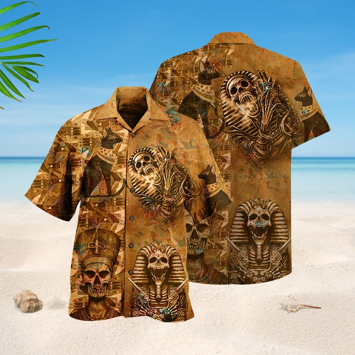 Ancient Skull Egypt Hawaiian Shirt Pattern Detail For Vacation Travel And Daily Wear