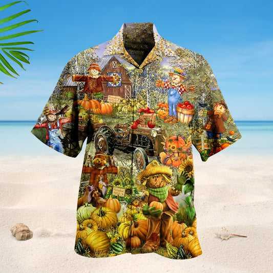 Halloween Pumpkin Smiling Hawaiian Shirt For Beach Parties And Weekend Getaways