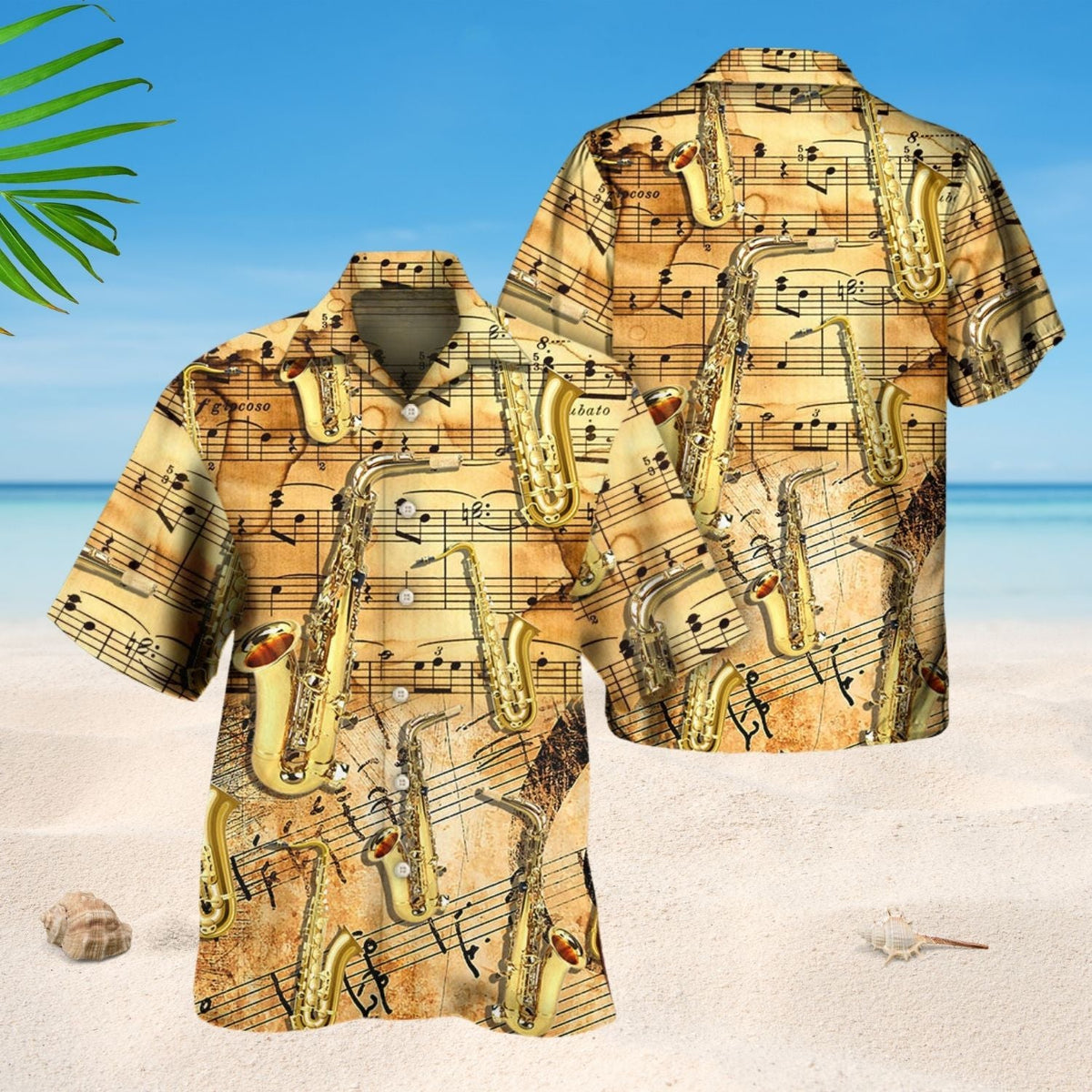 Retro Saxophone Golden Music Hawaiian Shirt For Summer Vacation And Beach Travel