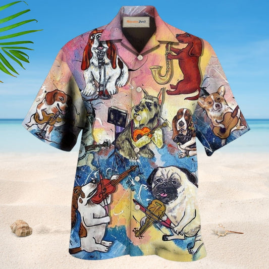 Funny Dog Music Hawaiian Shirt Design Detail For Sunny Adventures And Casual Wear