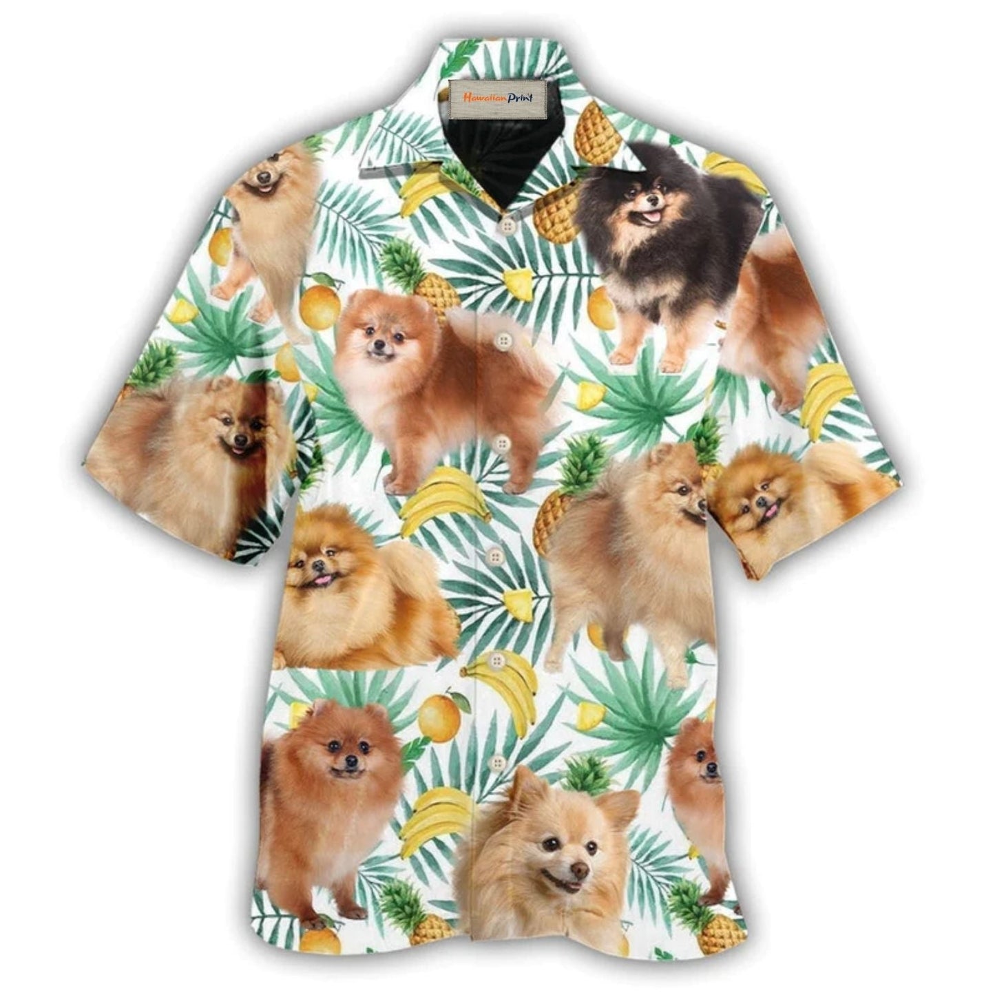 Dog Pomeranian Banana Fun Hawaiian Shirt Artwork Detail For Resort Trips And Outdoor Activities