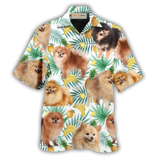 Dog Pomeranian Banana Fun Hawaiian Shirt Artwork Detail For Resort Trips And Outdoor Activities