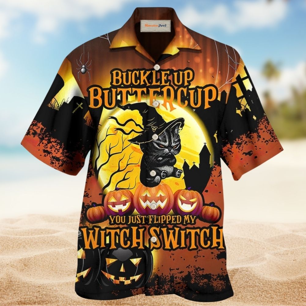Halloween Cat Hawaiian Shirt Creative Print View For Casual Outings