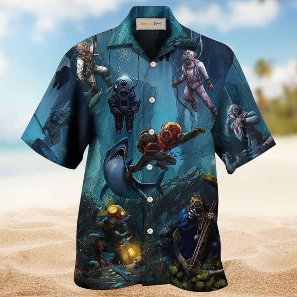 Deep Sea Diving Underwater Hawaiian Shirt Artwork View For Weekend Travel And Beach Style